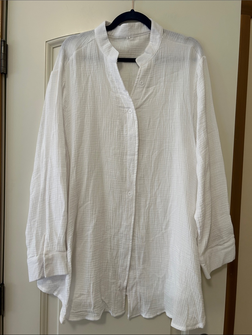 Relaxed Cotton Gauze White Button-Down Tunic